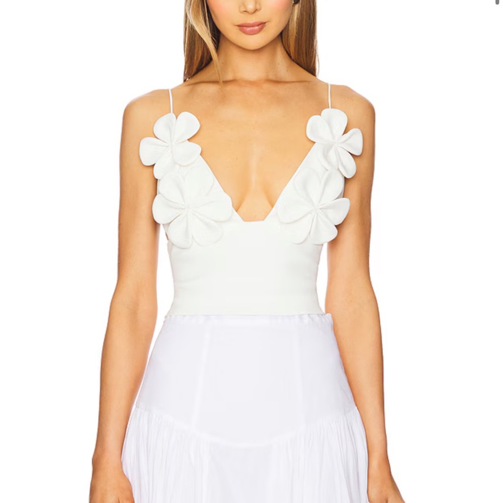 Bardot Orchid White Strapless Floral Appliqué Top